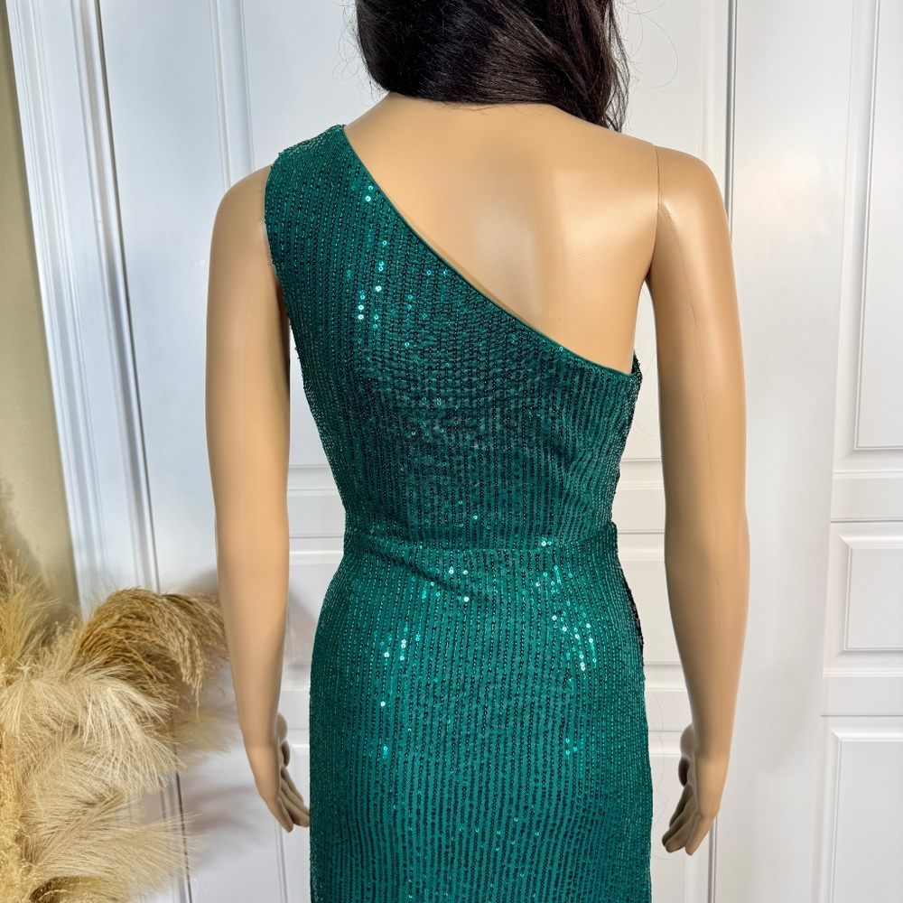 PEACOCK GREEN LONG SEQUIN DRESS - Picture 12 of 14